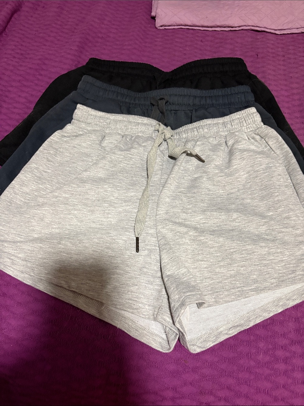 Women's Athletic Drawstring Shorts - Light Gray, Navy & Black